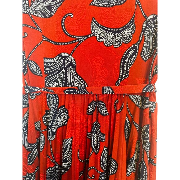 Maggy London 10 Red Paisley Wrap Dress Short Sleeve V-Neck Office Attire - Picture 9 of 10